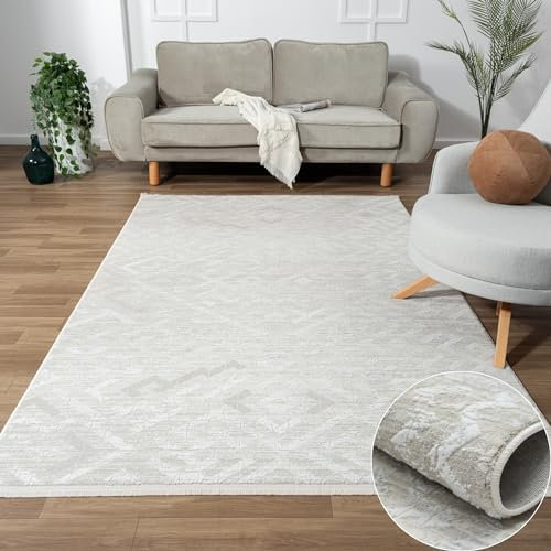 MY-RUG Teppich Elisa 2 rechteckig Cream 230 x 160 cm Wohnzimmerteppich, Badezimmer oder die Küche in Beige Grau und leicht flauschig