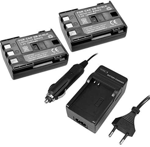 Set of 2 Camera Li-Ion Batteries + Battery Charger with Car Adapter Compatible with Canon NB-2LH NB-2L BP-2L5 BP-2L12 BP-2L14 NB-2L18 NB2LH NB2L BP2L5 BP2L12 BP2L14 NB2L18