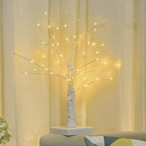 EHIOG White Birch Table Tree Light, 60cm/2FT Lamp With 24 Warm White LEDs, for Bedroom Home Party Wedding Christmas Indoor Decoration