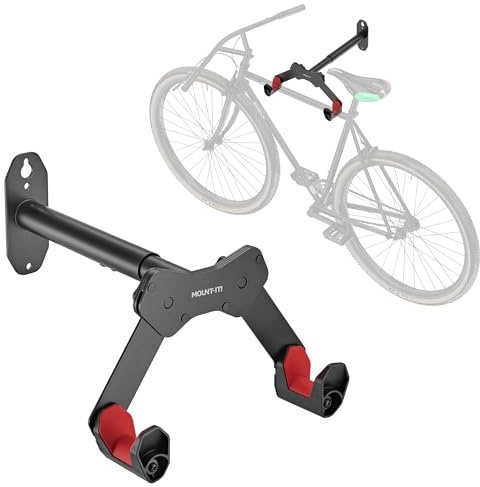 Mount-It! Bike Wall Mount Hook, Horizontal Indoor Bike Rack for Home Garage Shed, Space Saving Wall Mounted Hanger for Single Bicycle, Universal Fit for Most Bikes, Extendable to Fit 30.3 Handlebars