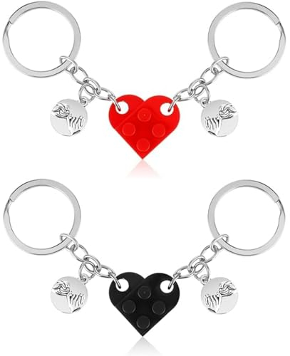 ACIELANNA Herz Schlüsselanhänger, 2 Paar Herzförmig Schlüsselanhänger Partner für Weihnachtstag, Valentinstag und Jubiläen Geschenke, Muttertag(Rot+Schwarz)