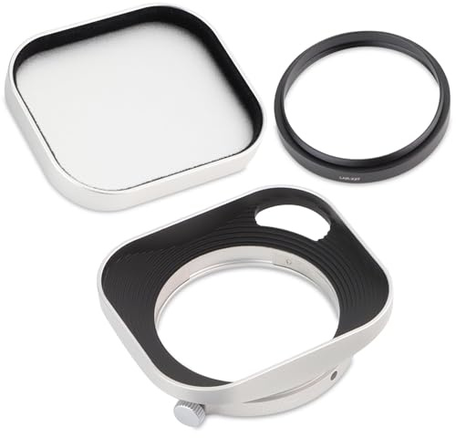 Haoge Gegenlichtblende für Fujifilm xf 23mm f2.8 XE5 Fujinon XF27mmF2.8 R WR Gegenlichtblende Silber, Metall Squaret mit Metallkappe