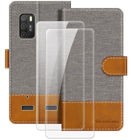 MILEGOO Lederhülle für Hammer Iron 4 magnetische Handyhülle mit Brieftasche und Kartensteckplatz + [2 Stück] Displayschutzfolie aus gehärtetem Glas für Hammer Iron 4 (5.4”)