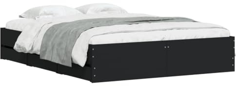 vidaXL Estructura de Cama, Somier de Listones, Armazón Base de Cama, Mueble para Dormitorio, Madera de Ingeniería Negro 150x200 cm