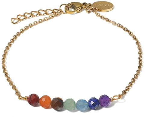 LAVISA 8 Perlen Edelstein Armband - 4mm Perlen - Echte Naturstein Perlen | Kristallperlen, Heilsteine | Onesize mit Verlängerung (7 Chakra)