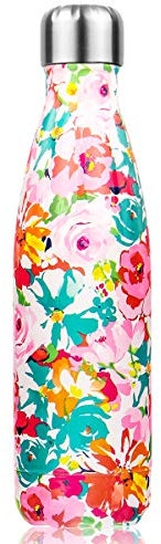Bouteille d'eau Acier Inoxydable, Gourde Isotherme Réutilisable Gourde Inox sans BPA isolé à Bouteille Isotherme pour Froide Pendant 24heures, Chaude Pendant 12 Heures (Fleurs Rouge, 500ml)