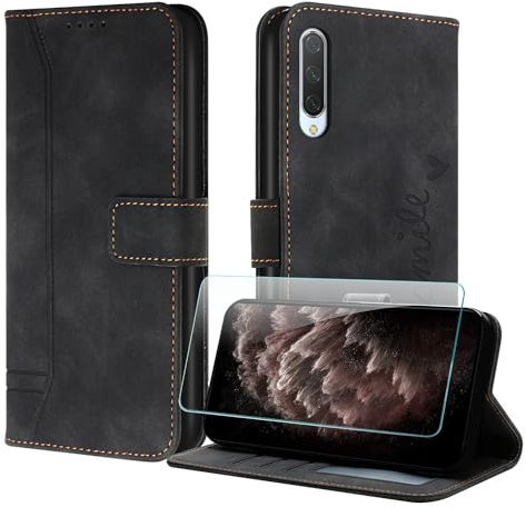 JayModCase Funda para Xiaomi mi 9 SE, Tipo Libro Flip Carcasa con Protector Pantalla | Ranura para Tarjeta | Soporte Plegable Funda para mi 9 SE - Negro