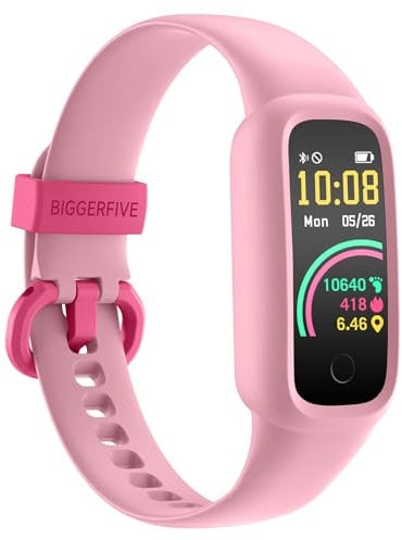 BIGGERFIVE Vigor 2 L Kids Fitness Tracker Watch for Boys Girls Ages 5-15, Activity Tracker, Heart Rate Sleep Monitor, IP68 Waterproof, Pedometer, Calorie Step Counter Watch, Pink
