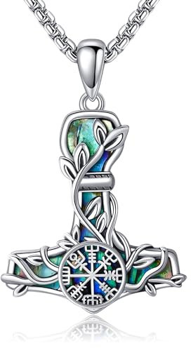 CUPENDA Thor Hammer Halskette Sterling Silber Wikinger Kompass Mjolnir Anhänger Vegvisir Schmuck Geschenke für Frauen Männer