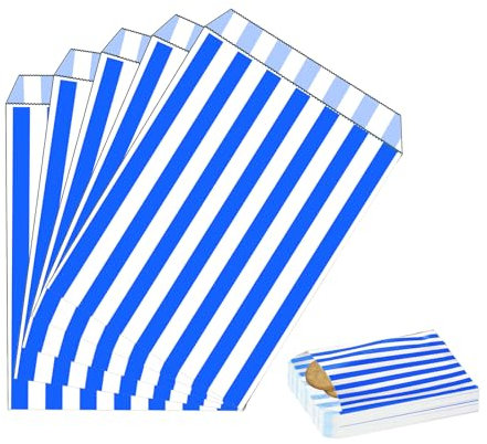 100 Stück Blau Naschitüten Candy Bar Papiertüten Klein Kraft Butterbrottüten Bunt 13x18cm Mini Geschenktüten Papiertüten Bunte Tüten Candybar brotpapiertüten für Halloween,Weihnachten,Hochzeiten