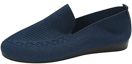Ballerina Barfussschuhe Damen Ballerina Damen Einfarbig Atmungsaktiv Stricken Bequeme Flache Freizeitschuhe Ballerina Barfussschuhe Damen Ballerina Damen Art Schuhe Damen Hallux (Blue, 39)