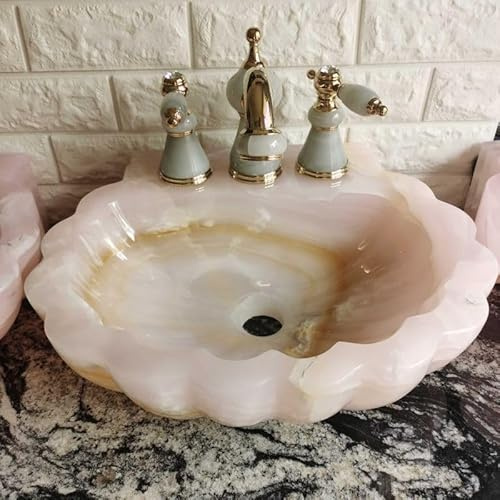 Generic Rosa Onyx Wandspüle Waschbecken mit Blumenmotiv - Arbeitsplatte - 42,4 x 38,1 x 11,4 cm