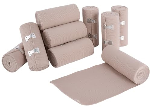 Elastisk bandage Linda – 12 stycken förband, återanvändbara gasbindningar, kompressionsförband med klämmor, band för handled och knä