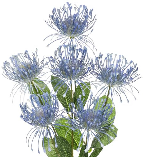 Oairse 4'' Large Artificial Chrysanthemum Flower 6 Flower Head with 84cm Long Stem Blue Fake Flowers Faux Spider Mums Flowers for Spring Summer Decor Wedding Flora Arrangement Bridal Bouquet