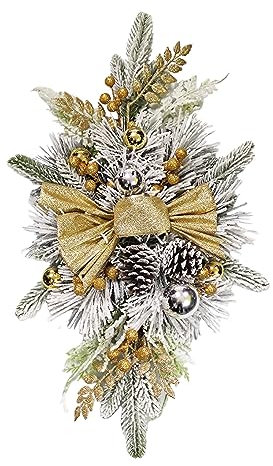Cokbyavla Osterhase Outdoor in Gold Weiß mit doppeltem Tannenzapfenkranz Figuren Garten Modern (Gold, One Size)