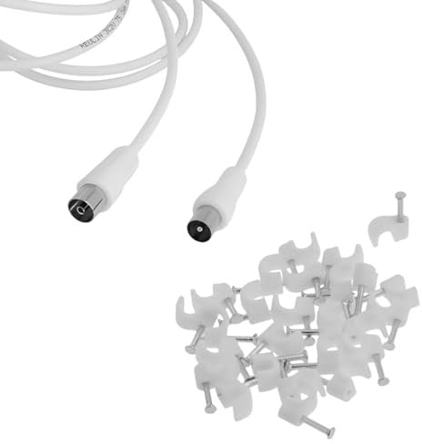 Reulin 1 M lang 3C2V Schlankes TV Antennenkabel Männlich Weiblich mit Clips Koaxialkabel 1M für Antennen und Smart-TVs Signalverstärker Splitter HDTV DVB-T RF Nickelbeschichtet 1,0 Meter