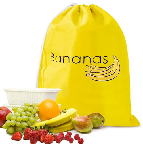 Bananas Fresh Banana Bag, Reusable Yellow Drawstring Storage Bag Freezer Bags 38 x 28 cm, Stay Fresh Longer Food Bags