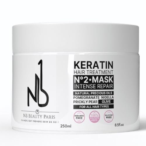 NB BEAUTY PARIS | Masque Kératine Réparateur Intense | Cheveux Abîmés | Routine capillaire | 250 ml - Soin Qualité Professionnelle - 0% sulfate paraben silicone | Mask Hair Repair