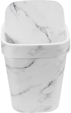 CAXUSD Marble Waste Bin Lid Trash Can White Bathroom Basket Recycling Bin Plastic Garbage Can