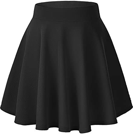 Damen Casual A Linie Hoch Taille Mini Rock Elegante Pull On Elastische Skater Kurz Röcke(L, Schwarz)