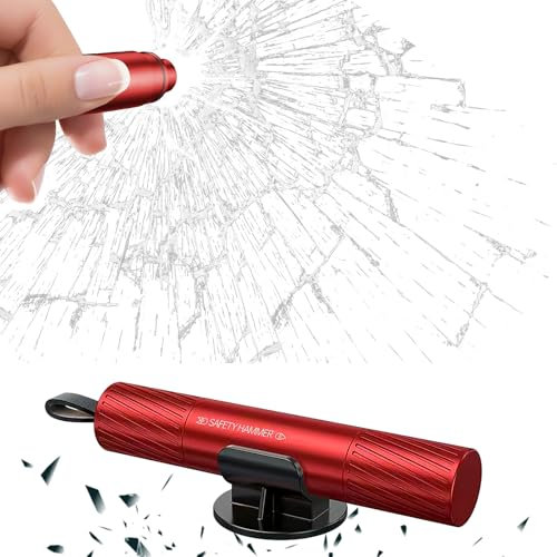 Yesimola Brise Vitre Coupe Ceinture 2 en 1, Marteau Brise Vitre Voiture, Coupe Ceinture de Sécurité et Brise Vitre, Outil d'évacuation avec d'urgence Marteau Brise Glace Voiture (Rouge)