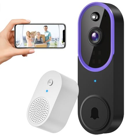 SUNNYJANE 1080P Smart Video Doorbell Camera Wireless with Ring Chime, AI Human Detection and Instant Alerts, Night Vision, Battery Powered, Cloud Storage, 2.4G WiFi, Home Security System (Purple)