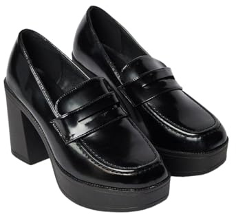 Faith Womens/Ladies Cash Chunky High Heel Penny Loafers (7 UK) (Black)