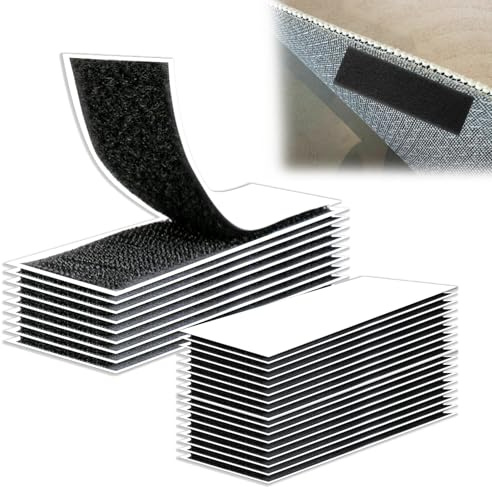 24 Pack Rug Gripper Stickers for Carpeted Stop Rugs Moving on Carpet 3*10cm | Upgraded Hook and Loop | Strong PU Adhesive No Residue | Scratch-Free for Wood Marble Tile | Easy Peel and Stick Installation