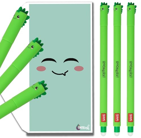 Tinte Ink Legami Erasable Pens Bundles/Sets with Cute Envelope - (Dinosaur Set, 3 Pens)
