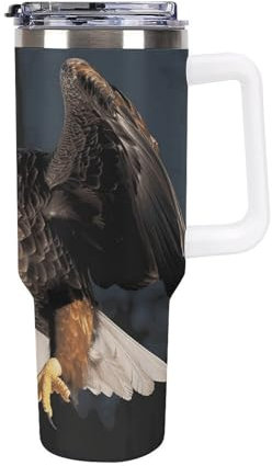 Tasse isotherme en acier inoxydable de 1,2 l avec poignée en forme d'aigle à tête blanche 3D - Bouteille d'eau résistante à la chaleur et anti-fuite - Convient pour les porte-gobelets de voiture