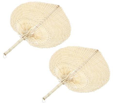 BATHVEVE 2 Stück Handgefertigter Handfächer aus Gras, Beige