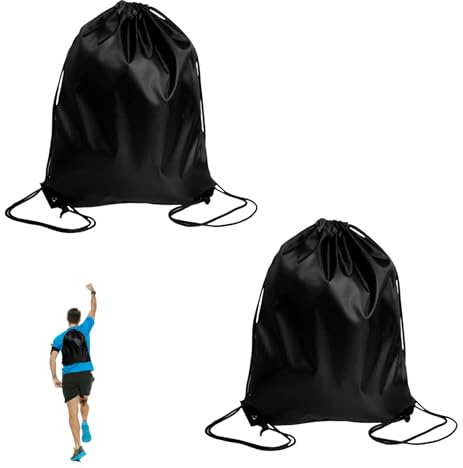 Kordelzugbeutel,2 Stück Turnbeutel Schwarz,Sportbeutel mit Kordelzug und Schultergurten,Wasserdichter Gym Bag für Sport,Schwimmen,Schule,Reisen und Fitness,Unisex Sporttasche für Kinder & Erwachsene