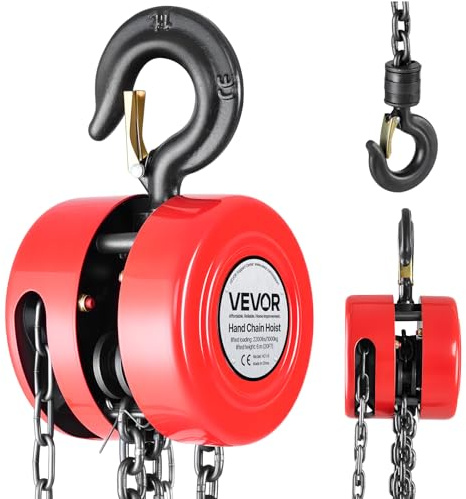 VEVOR Hand Chain Hoist, 1 Ton 2200 lbs Capacity, Manual Chain Block with Upgrade G70 Galvanized Chain, 20 ft Lifting Height, Heavy Duty Pulley Hoist for Garage Warehouse Automotive Machinery, Red