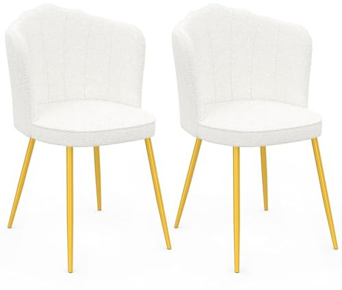 IDMarket - Lot de 2 chaises Coquillage Adelaide en Tissu Bouclette Blanc | Avec pieds dorés