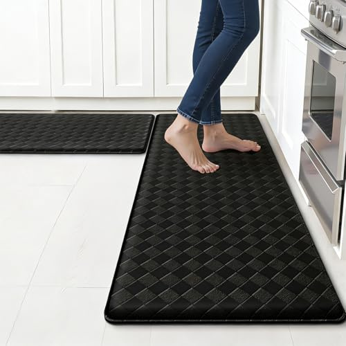 Küchenläufer rutschfest, 2 Stück Küchenteppich Waschbar, PVC-Material Teppich Läufer mit Ölfest und Wasserdicht, Gummirücken Küchenmatte für Küche, Waschküche, läufer Flur (44x75CM + 44x150CM)