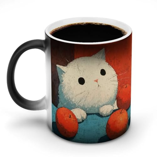 Wärmeempfindlicher, farbwechselnder Becher, Wächtermuster, 350 ml Keramik-Zauberbecher, der bei heißem Getränk ein Muster enthüllt - Tolle Geschenkidee für Kaffeeliebhaber, Geburtstag & Feiertage