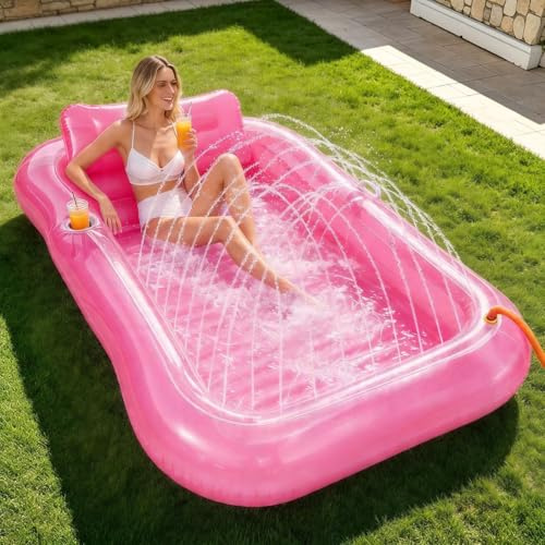 Luftmatratze Pool Erwachsene,Aufblasbar Schwimmmatratze mit Eingebautem Sprinkler,Pool Aufblasbares Bett,Sonnenbaden-Schwimmflöße,Bräunung Pool Freien Schwimmende Flöße