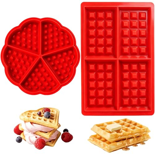 Sxingh Silikon Waffelform 2 Stück, Herz Und Rechteckig Rot | silikon waffelform,Non-Stick Backform, Für Airfryer Und Backofen, Für Waffeln Muffins Backen