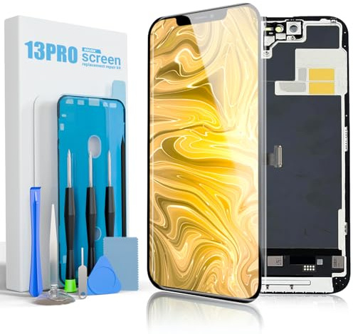 Display für iPhone 13 Pro 6,1 FHD LCD Ersatz Bildschirm Touch Digitizer | COF, Full HD, präzise Touch-Reaktion, hohe Helligkeit, Face ID, inkl. Reparaturset, Schutzglas und Klebestreifen