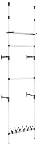 Fengshui Porte-manteau télescopique avec barres et étagère en aluminium | Hauteur réglable, peu encombrant, robuste, pour chambre à coucher et autres pièces