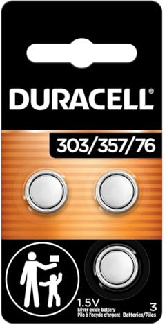 Duracell 303/357/76 Silver Oxide Button Battery, 3 Count (Pack of 1), Silver, Battery with Long-Lasting Power for Watches, Calculators, and More