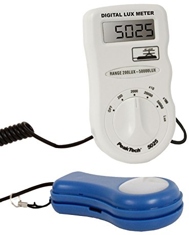 PeakTech Digital-Lux-Messgerät mit externem Sensor und LCD Anzeige, 200 Lux ... 50.000 Lux , 1 Stück, P 5025