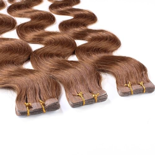 hair2heart Tape Extensions Echthaar Gewellt - 10 Tapes 2.5g 40cm Hellbraun