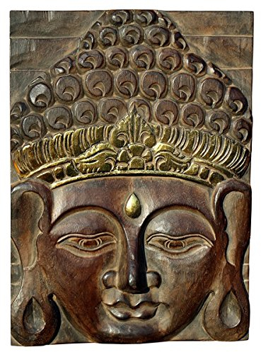Wogeka Schönes Buddha Relief Gold Maske Holz Wandbild Bali Asien Feng Shui Rel27