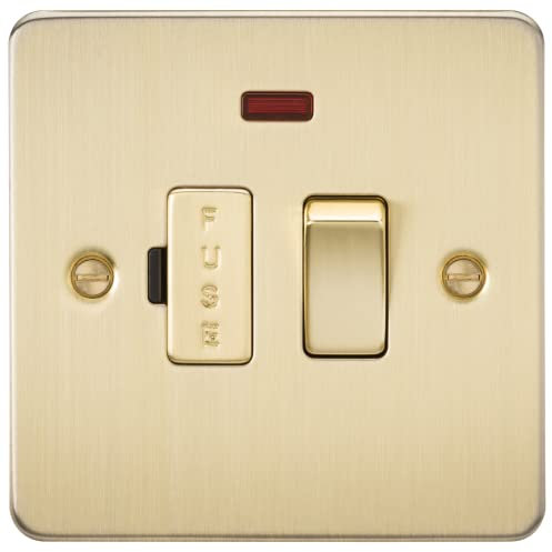 Knightsbridge FP6300NBB Brushed Brass FPAV6300NBB Flat Plate 13A Switched Fused Spur Unit with Neon, 230 V