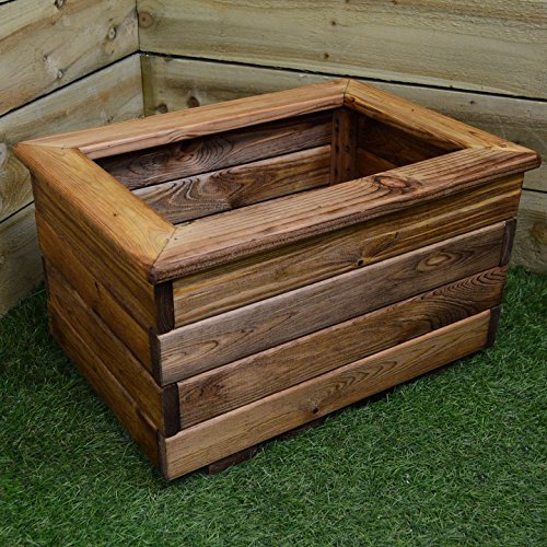 Charles Taylor Trading Hand Made 56cm x 34cm Rustic Wooden Small Garden Trough/Flower Bed Planter