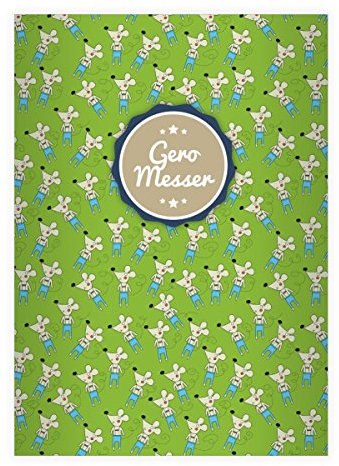 Kartenkaufrausch 4 personalisierte, Lustige Kinder DIN A4 Schulhefte, Schreibhefte mit coolen 70s Mäusen in grün Lineatur 25 (liniertes Heft)