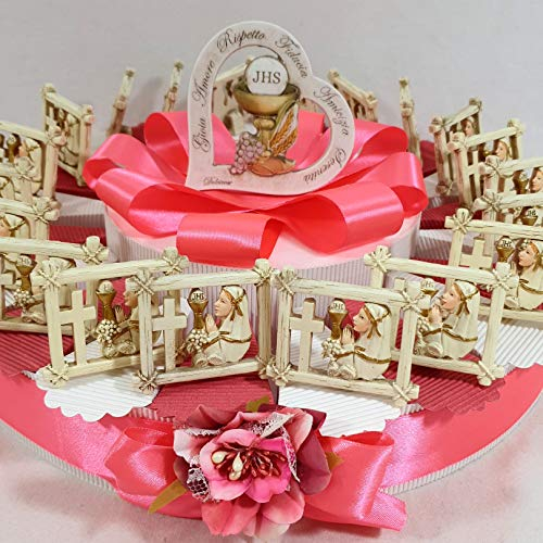 bomboniere Comunione ecomomiche Originali Torta Porta Confetti Calice con Confetti kkk (Torta Femmina 20 fette con Centrale Cuore)
