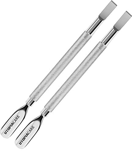 Utopia Care Cuticle Pusher and Spoon Nail Cleaner 2Pack - Professional Grade Stainless Steel Cuticle Remover and Cutter - Durable Manicure and Pedicure Tool - for Fingernails and Toenails