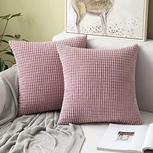 MIULEE 2er Set Kissenbezüge Kordsamt Dekokissen Kissenbezug Sofakissen Dekorativ Couchkissen Kissenhülle Bezug Weich für Wohnzimmer Schlafzimmer 26x26 Inch, 65x65 cm Rosa Lila
